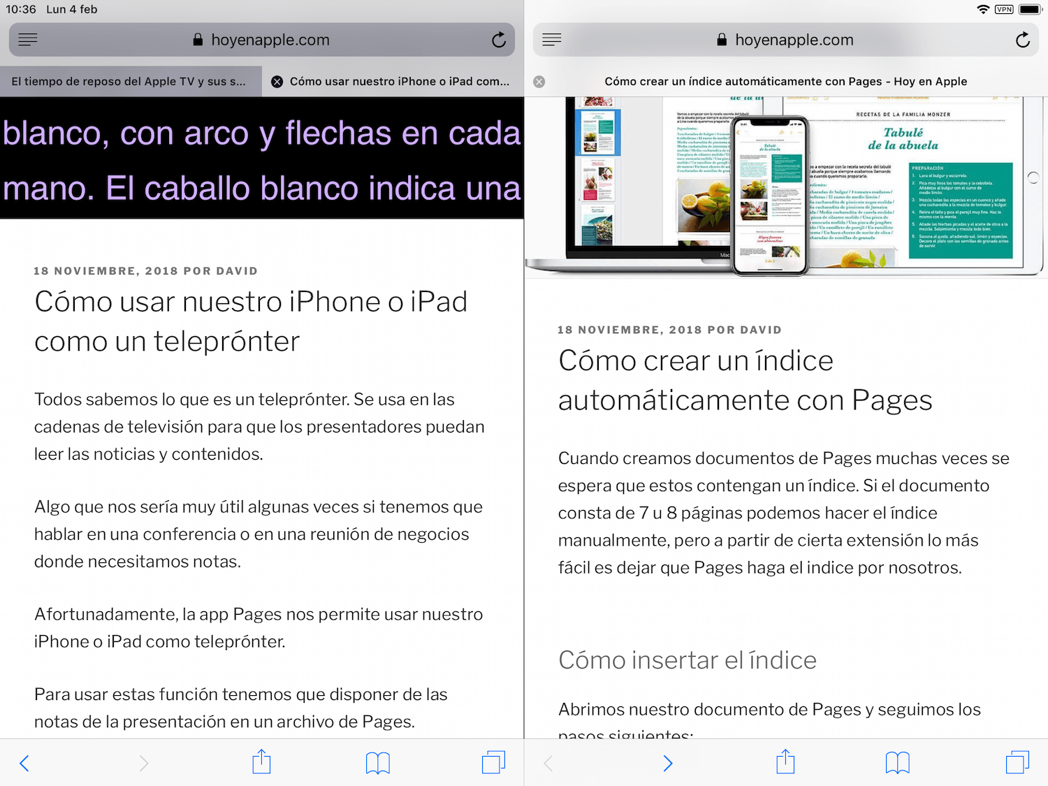 Cómo ver dos pestañas de Safari simultáneamente en el iPad