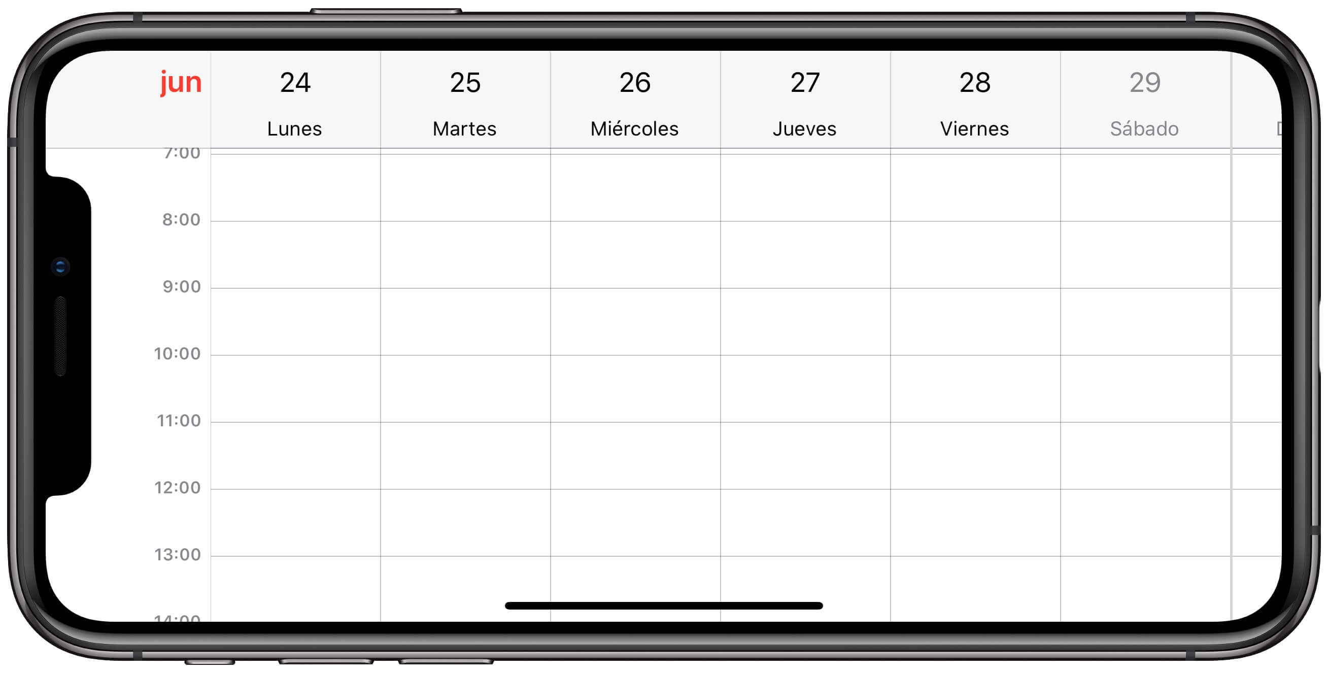Vista semanal del calendario en el iPhone