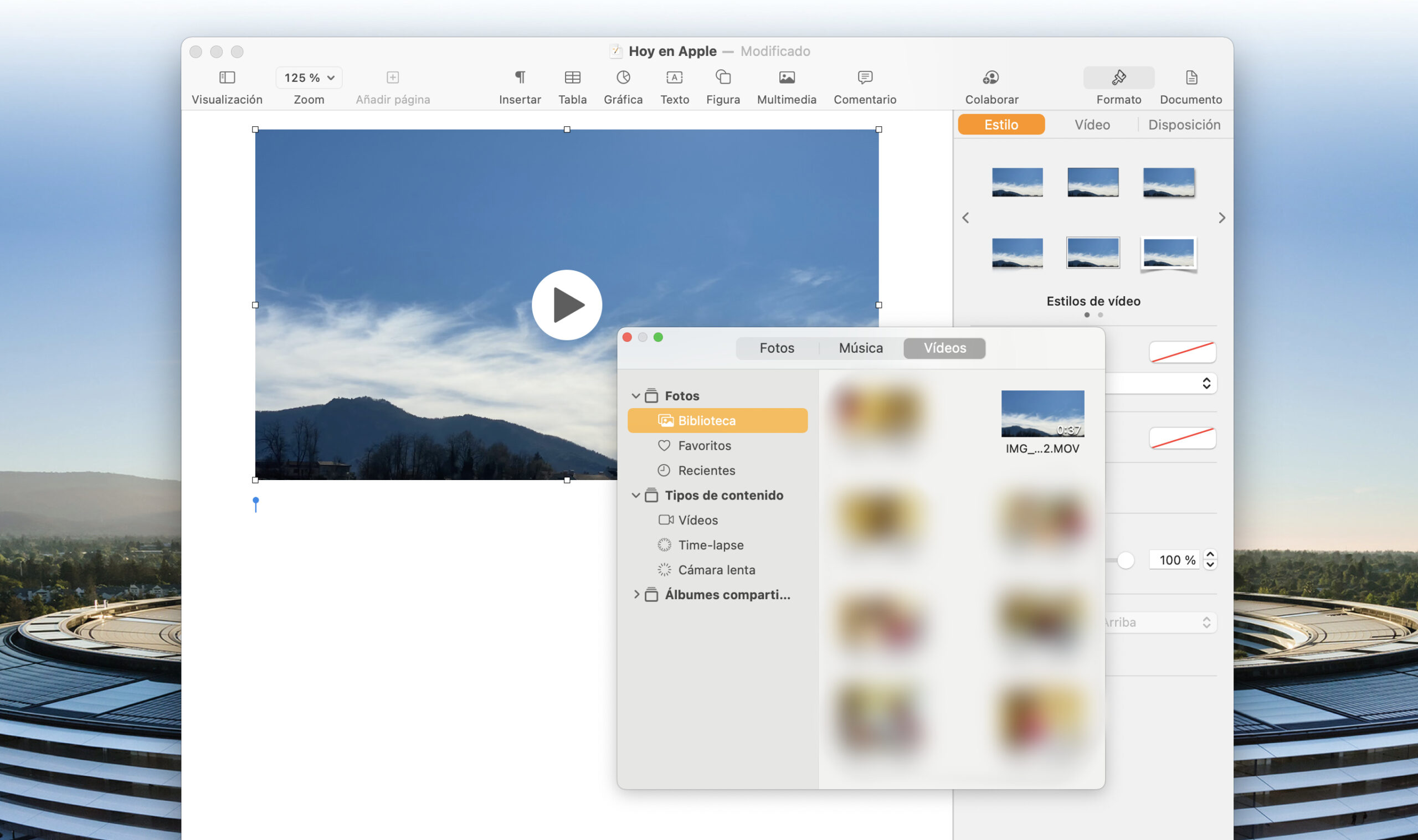 Cómo insertar vídeos o música en los documentos de Pages, Numbers o Keynote de nuestro Mac