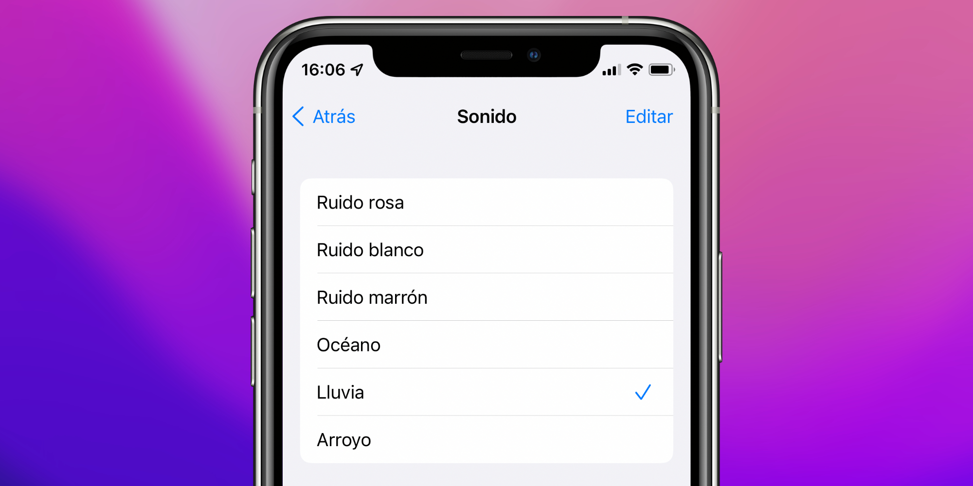 Sonidos de fondo en iOS 15: sonidos de lluvia, arroyo, océano, blanco y más desde la app Ajustes de nuestro iPhone o iPad